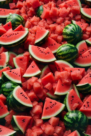 Slices of watermelon as a background. Top view.の素材