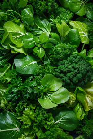 Fresh mixed green vegetables background. Healthy food concept. Top view.の素材