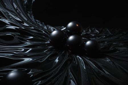 Black pearls on a black background. 3d rendering, illustration.の素材
