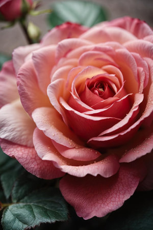 Beautiful pink rose with water drops on it, close-upの素材