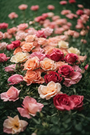 Beautiful colorful roses in the garden - Vintage filter effect processing style picturesの素材