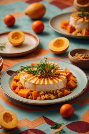 Couscous with persimmon, pumpkin and thymeの素材
