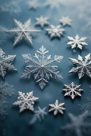 Snowflakes on blue background. Shallow depth of field.の素材