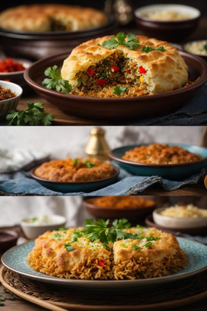 Arabic traditional food - khachapuri with meat and riceの素材