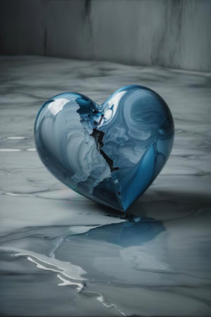 Broken blue heart background. Valentines day concept.の素材