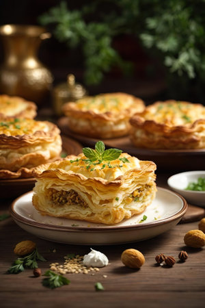 Savory puff pastry with cottage cheese, raisins and nutsの素材