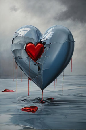 Broken heart in stormy sky, 3d render. Love conceptの素材