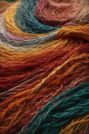 Multicolored skeins of floss as background, closeupの素材