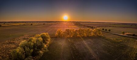 Aerial view on a landscape at beautiful sunrise