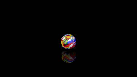 Soccer ball with flags on black backgroundの写真素材
