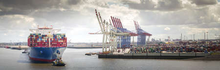 Large container ship in the port of Hamburgの写真素材
