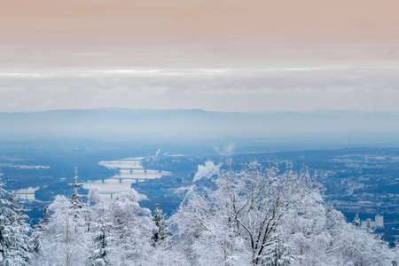 The four bridges over the Rhine between Mainz and Wiesbaden, a beautiful winter morning shot, an intresting photoの写真素材