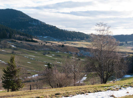 First snow at the farmland in eastern Austriaの写真素材
