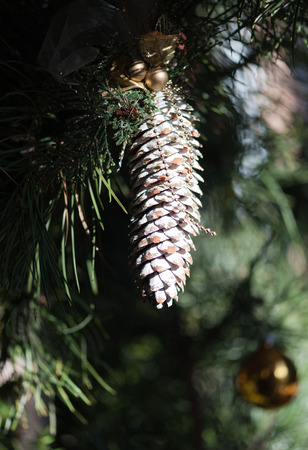 Christmas decoration with pine coneの写真素材