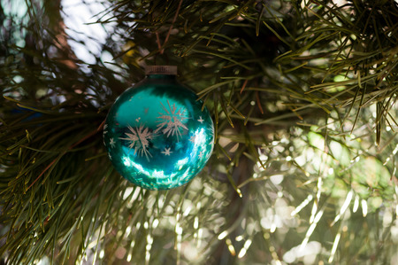 Green Christmas decoration with glimmering starsの写真素材
