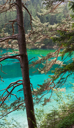 Turquoise colored lake in the heart of Austriaの写真素材