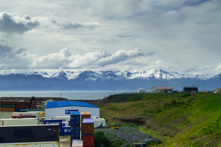 Grenivik, Iceland. Circa July 2017. Fishing town of Grenivik, Iceland on the Northern Coast.の写真素材