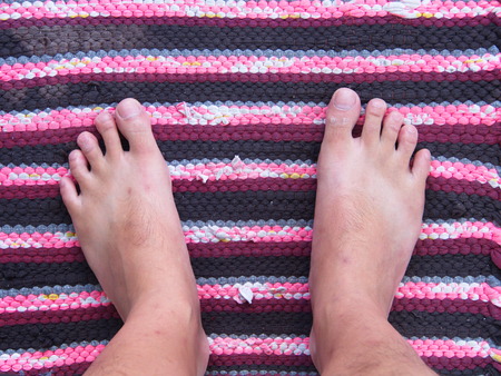 Barefoot Top View. No Shoe. Left and Right Side. a Thai Chinese Man from Thailand.