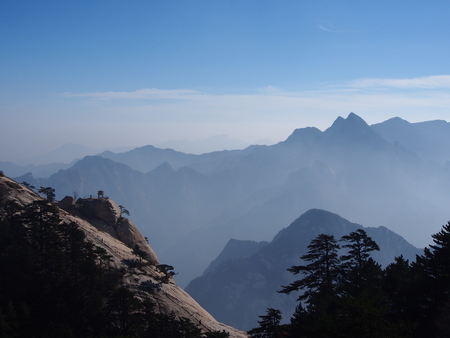 Huashan Sacre Mountain. The Most Dangerous Trail to the peak.  Travel in Xian City , China in 2013, October 21th.の写真素材