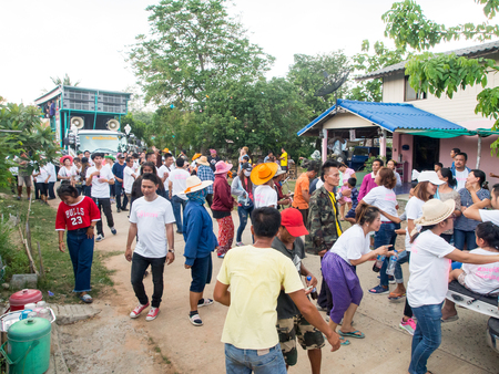 Local People Participate on the way to the Temple. Thai Buddhist Culture. Annual Donate to the Temple Event  in Burirum Province, 22th April, 2018のeditorial素材