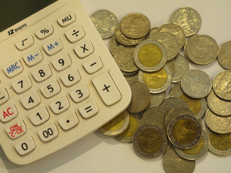Thai Baht Coins with Calculator for business purposeの写真素材