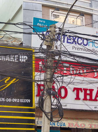 Busy Cable Line in Dalat City,the Central Highlands of Vietnam in 2012. 5th Decemberのeditorial素材