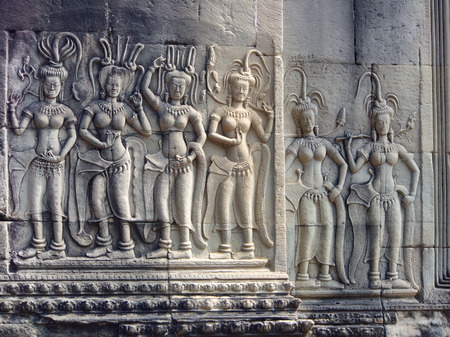 close-up texture of stone carving in the Temple of Angkor Wat in Seam Reap City, Cambodia in 2012 , 9th  Decemberの写真素材