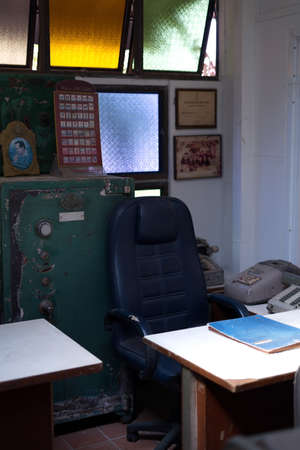 Vintage 50s Bank Office with Retro Calculation Equipment and banking Money Machine.Good Memory to the Pastの写真素材