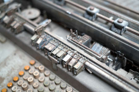 Vintage 50s Bank Office with Retro Calculation Equipment and banking Money Machine.Good Memory to the Pastの写真素材