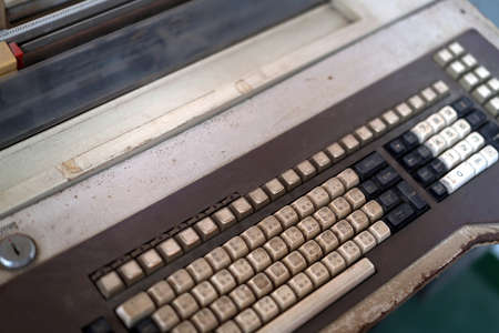 Vintage 50s Bank Office with Retro Calculation Equipment and banking Money Machine.Good Memory to the Pastの写真素材