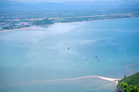 The Famous viewpoint at Kao Lom Muak mountain aerial view of Ao Manao bay and Ao Manao beach. Prachuap Khiri Khan, Thailand in 14th October 2019.の写真素材