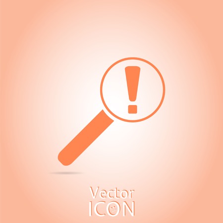 Magnifier with exclamation mark. Flat style. Made in vectorのイラスト素材