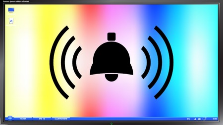 Ringing bell icon on the screen monitor. Made vector illustrationのイラスト素材