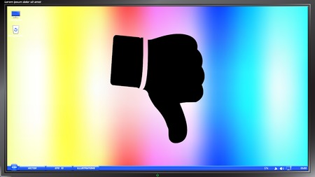 Hand with thumb down icon on the screen monitor. Made vector illustrationのイラスト素材