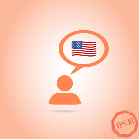 A person with a cloud. United States Flag. Human thought bubble above his head. Flat design style. Made in vector illustrationのイラスト素材