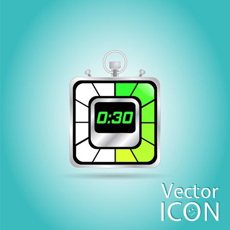 Electronic stopwatch icon. Realistic metallic timer. Thirty seconds. Kitchen clock. Flat design style. Made in vector illustrationのイラスト素材