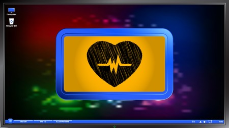 Icon heart with puls on the screen monitor. Scribble and hatching style. Made vector illustrationのイラスト素材