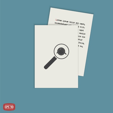 Magnifier with knife, plate and fork icon. Cafe restaurant. Flat design style. Made vector illustratorのイラスト素材