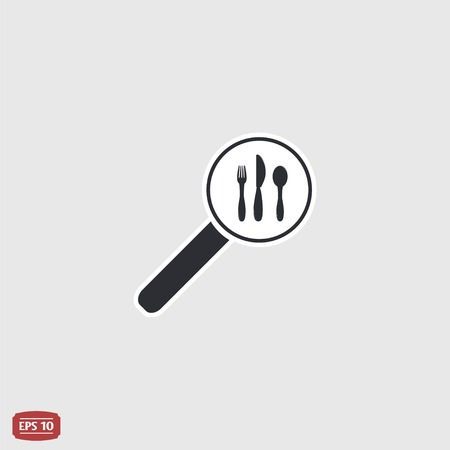 Magnifier with fork knife icon. Flat design style.のイラスト素材