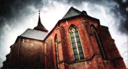 Old Red Brick Church close to Aachen, Germany taken in 2015のeditorial素材