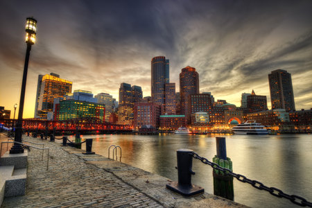 Boston Skyline at Sunset taken in 2015のeditorial素材
