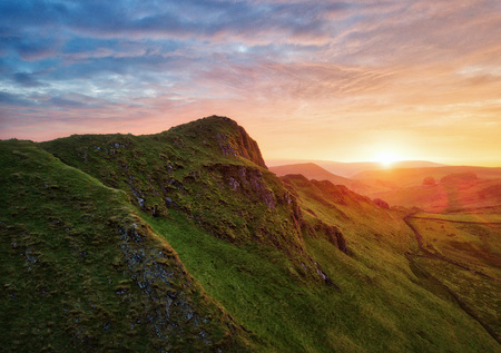 Chrome Hill seen from Parkhouse Hill in Peak District UK during Sunsetの写真素材