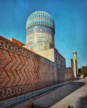 Bibi-Khanym Mosque from the old Silk Road in Samarkand, Uzbekistanの写真素材