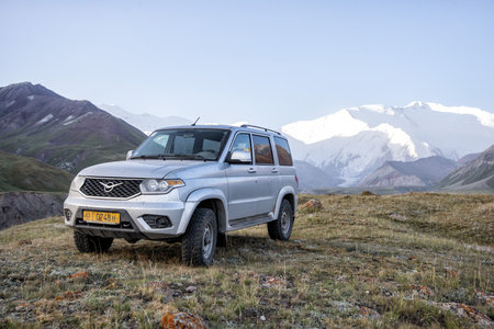 Mount Lenin seen from Basecamp in Kyrgyzstan taken in August 2018のeditorial素材