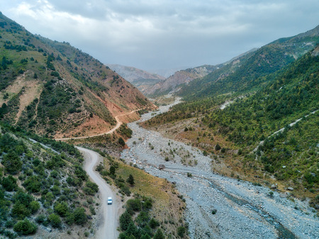 Crossing Khaburabot Pass on the Pamir Highway, taken in Tajikistanの写真素材