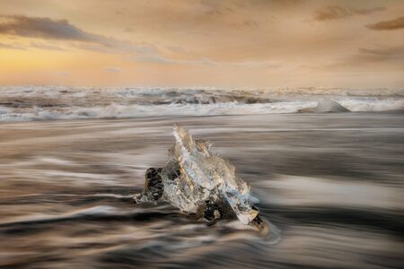 Diamond Beach in Southern Iceland during Sunrise, post processed in HDR