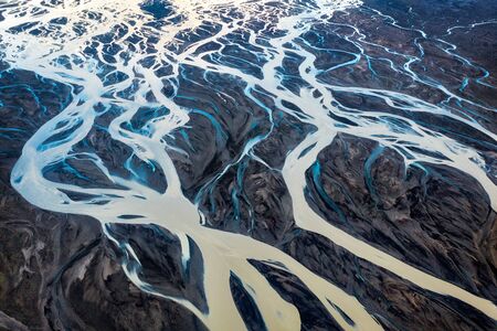 Colorful River Aerial taken in Southern Iceland, post processed in HDRの写真素材