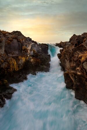 Bruarfoss Waterfall in Southern Iceland during Sunset, post processed in HDR