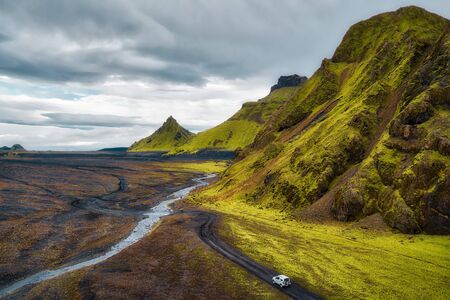 Iceland landscape and road  towards the highlands, post processed in HDR
