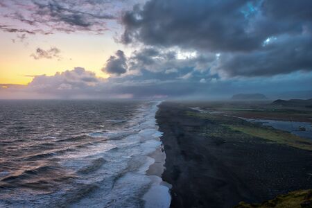 Dyrholaey View Down the Black Sand Beach in Southern Iceland, post processed in HDR